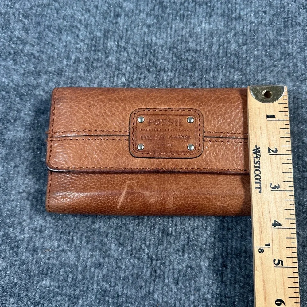 Fossil Long Live Vintage Brown Leather Trifold Wallet Organizer